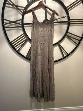 Sleeveless Button-Front Maxi Dress in Taupe